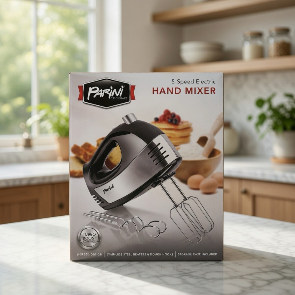 Parini 5-Speed Electric Hand Mixer Turbo - Stainless Steel Beaters & Dough Hooks